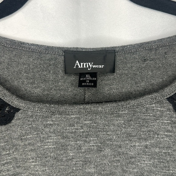 AMYWEAR GREY LACE DETAIL FLOWY SLEEVE SWEATER (XL) - Picture 3 of 7